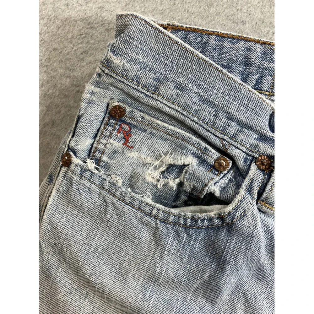 Polo Ralph Lauren Distressed Light Wash Straight Leg Mens 33x30 Vintage RL 1875